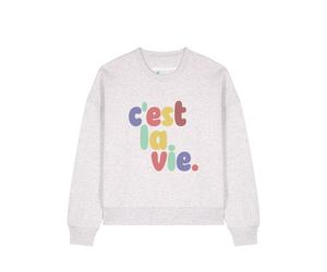 Watapparel Sweat-shirt 'C'est la vie ' gris chiné / mélange de couleurs, Taille S