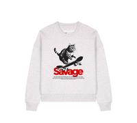 Watapparel Sweat-shirt 'Savage Cat ' gris chiné / rouge foncé / noir, Taille S