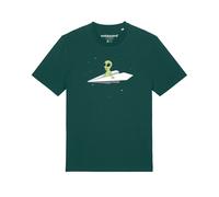 Watapparel T-Shirt 'Alien on a paper plane' vert foncé / mélange de couleurs, Taille M