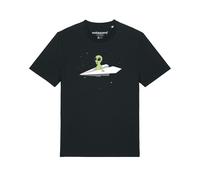 Watapparel T-Shirt 'Alien on a paper plane' vert / noir / blanc, Taille XXL