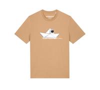Watapparel T-Shirt 'Astronaut in paper boat' beige / noir / blanc, Taille XXXL