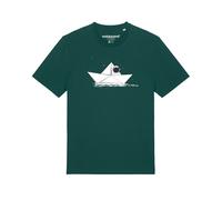Watapparel T-Shirt ' Astronaut in paper boat ' vert foncé / noir / blanc, Taille XL