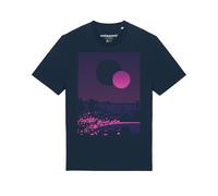 Watapparel T-Shirt 'Sun and Moon Skyline' bleu foncé / rose néon, Taille XS