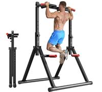 WATBKHE Chaise Romaine Power Tower Dip Station, Barre de Tractions Pliable Musculation, Hauteur Réglable, Structure triangulaire, pour Entraînement à Domicile (Noir - Multifonction)