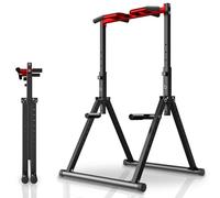 WATBKHE Chaise Romaine Power Tower Dip Station, Barre de Tractions Pliable Musculation, Hauteur Réglable, Structure triangulaire, pour Entraînement à Domicile (Noir, Rouge - Multifonction)