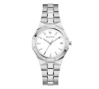Bulova Classic Octogon Lady 96M172 - Montre femme analogique 32 mm, mouvement quartz avec calendrier, boîtier et bracelet en acier, cadran blanc, verre saphir, WR 10 bar