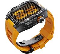 Watch Band Mod Kit ， pour la série 8 7 45 mm Solde en caoutchouc à fluor avec carton en titane en fibre de carbone ， Céxe métallique modifiée et sangle de fluororubber ， pour Iwatch 6/5/4 / SE