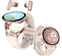 Watch Buds Pour Hommes Et Femmes, Smartwatch Et Écouteurs 2-En-1, Suppression Du Bruit, 1.39 Inch Round Fitness Tracker With Heart Rate Sleep Monitor, For Ios Android Phone (Or Rose)