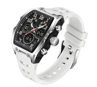 Watch for Men Fashion Hollow Unique Rectangle Dial Wristwatch Waterproof Sport Digital Analog Dual Time Display Stopwatch Punk Cool Design Silicon Strap Dress Watch
