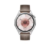 Watch GT6 GPS Boitier de 46 mm Argenté avec bracelet en cuir composite, Marron