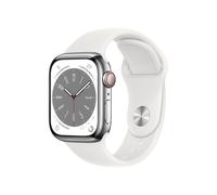 Watch Series 8 OLED 41 mm - Boîtier en Acier inoxydable Argent - GPS + Cellular - Bracelet Sport - Blanc