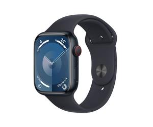 Watch Series 9 GPS + Cellulaire, boitier en aluminium de 45 mm avec boucle en caoutchouc, Noir, M/L