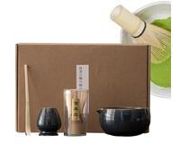 Watch Set - Kit de poudre de 4 pièces, fouet en bambou, support en céramique, SCOOP inoxydable | Accessoires traditionnels pour le plaisir de la cérémonie du thé seul à partager