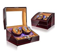 Watch Winder 4 + 6 Watch Automatic Winders Rangement Case de rangement Boîte de montre en bois Motor silencieux en bois cinq modes oreillers de montre réglable LED Backlight ouvrir le couvercle et