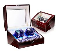Watch Winder 4 + 6 Watch Automatic Winders Rangement Case de rangement Boîte de montre en bois Motor silencieux en bois cinq modes oreillers de montre réglable LED Backlight ouvrir le couvercle et