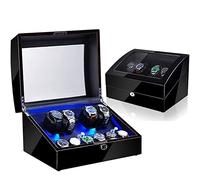 Watch Winder 4 + 6 Watch Automatic Winders Rangement Case de rangement Boîte de montre en bois Motor silencieux en bois cinq modes oreillers de montre réglable LED Backlight ouvrir le couvercle et