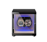 Watch Winder Box Wooden Luxury Storage Case with Blue LED Light Quiet Motor Dual Watches Rotation Storage for 2 Wrist Watches