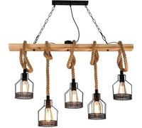 Watch Winders for Men and Women 5-Lights Retro Wooden Pendant Lamp,Metal Hemp Rope Cage Chandeliers Rustic Loft Pendant Light Compatible with Kitchen Dining Room