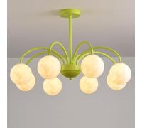 Watch Winders for Men and Women 8-Lights Milk White Sputnik Chandeliers Metal Ceiling Light with 3D Printing Moon Hanging Lamp(Green)