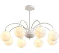 Watch Winders for Men and Women 8-Lights Milk White Sputnik Chandeliers Metal Ceiling Light with 3D Printing Moon Hanging Lamp(White)