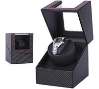 Watch Winders Remontoir à Montres, boîtier de remontoir de montre unique avec moteur silencieux, vitrine de stockage de montre en fibre de carbone, alimenté par batterie ou alimentation