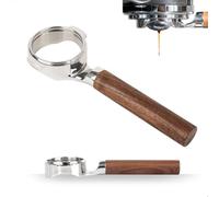 watchget Porte-filtre nu sans fond de 58 mm compatible avec tête de groupe E61, base plate, 2 oreilles, arrière en acier inoxydable et poignée en noyer