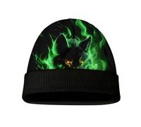 Watdotory Bonnet chaud pour jeunes - Imprimé animal de dessin animé pour garçons et filles - Chapeau d'hiver en polaire coupe-vent pour enfants, Green Fire Wolf, M