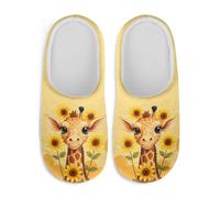 Watdotory Pantoufles pour femme en peluche chaude et pelucheuse à enfiler pour garder au chaud et confortable pour l'intérieur de la maison Chaussons d'hiver à semelle souple, Girafe tournesol, 40/42