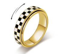 WATEFOER Bague Anti-Stress Motif Échec pour Femme, Or 18K Acier Inoxydable Bague Spinner Noir et Blanc pour Apaiser l'Anxiété, Cadeau Original pour Femmes et Hommes (7)