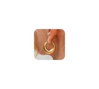 WATEFOER Boucles d'oreilles Créoles Épaisses en Or pour femmes, Hypoallergénique Argent 925 Chunky Créoles, Légères Boucles d'oreilles Tube Creux Saint-Valentin Noël Anniversa Bijoux Cadeaux (Or)