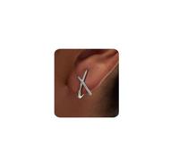 WATEFOER Boucles d'oreilles en Or/Argent pour Femmes Clous d'oreilles en croix en X Minimalistes Zircone Clous d'oreilles Légers Hypoallergéniques Bijoux de mode Cadeaux (Argent CZ)