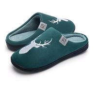 WateLves Chaussons Homme Pantoufle Femmes Hiver Court Peluche mémoire Mousse Chaud Coton Mixte Adulte (Vert Cerf, 44/45EU)