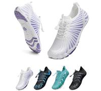 WateLves Chaussures Pieds Nus Chaussures De Course Hors Route Hommes Femmes Chaussures d'eau Pieds Nus Natation Plage SéChage Rapide Respirant AntidéRapant Hommes Femmes(Blanc Violet 41)