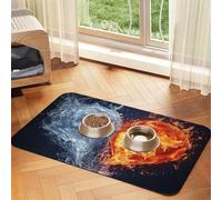Water and Fire Tapis de nourriture pour chien en forme de cœur, tapis d'alimentation absorbant pour gamelles d'eau et de nourriture, tapis de placement antidérapant pour sols, imperméable, séchage