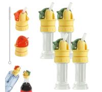 Water Bottle Spout Conversion Cap with Straw, Reusable Straw Cap Portable Water Bottle Spout Adapter, No Spill Soft Silicone Straws Makes Drinking on the Go, for Bottles Mouths (4PCS*GREEN)