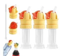 Water Bottle Spout Conversion Cap with Straw, Reusable Straw Cap Portable Water Bottle Spout Adapter, No Spill Soft Silicone Straws Makes Drinking on the Go, for Bottles Mouths (3PCS*RED)