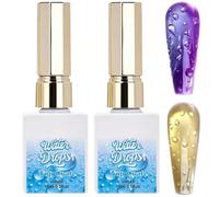 Water Drop Gel Top Coat,3D Rain Drop Effect Non-Wipe Glossy Shiny Nail Art Top Coat,Water Drops Tops Coats Gel,Raindrop Tops Coats Gels,DIY Bubble Dew Soak off UV LED Gel Nail Polish at Home-15 ml*2