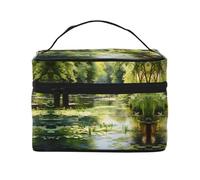 Water Lilies in the Pond Trousse de maquillage de voyage pour femme (22,9 x 16,5 x 15,7 cm) portable grande capacité sac de rangement pour filles, noir, One Size