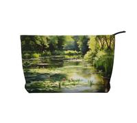 Water Lilies in the Pond Trousse de maquillage en velours côtelé pour femme avec fermeture éclair portable pour voyage et rangement quotidien des produits cosmétiques