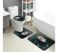 Water Lily - Lot de 3 tapis de salle de bain élégants, absorbants, antidérapants, lavables en forme de U, à séchage rapide, en flanelle, vert
