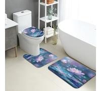 Water Lily Lot de 3 tapis de salle de bain en flanelle, motif floral élégant, absorbant, antidérapant, lavable en forme de U, séchage rapide