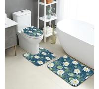 Water Lily Lot de 3 tapis de salle de bain en flanelle, motif floral tropical, absorbant, antidérapant, lavable en forme de U, séchage rapide