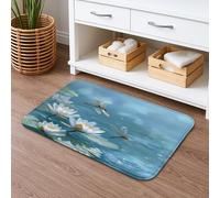 Water Lily Tapis de bain à séchage rapide, élégant motif floral libellule, absorbant, antidérapant, lavable, pour salle de bains, toilettes, décoration 40,6 x 61 cm
