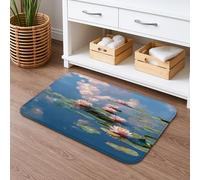 Water Lily Tapis de bain à séchage rapide, motif floral impressionniste, absorbant, antidérapant, lavable en flanelle, pour salle de bains et toilettes, 40,6 x 61 cm