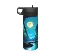 Water Moon Cave Bouteille d'eau isotherme en acier inoxydable avec paille pour camping, fitness, randonnée, 532 ml