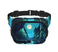 Water Moon Cave Sac banane carré double couche - Sac banane unisexe partout pour la course, les voyages, la randonnée, le fitness, noir, taille unique, Noir/blanc, One Size
