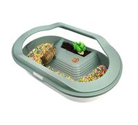 Water Turtle Tank - Reptile Terrarium Habitat Box with Drain System, Basking PlatformEnclosure, Clear Cover Breeding Container, Small Gecko Hermit Crab Living Aquarium Space Use for Home Care