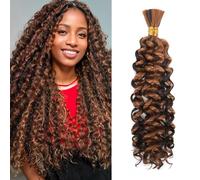 Water Wave Bulk for Braiding 16inch 100g With 2 Bundles Deep Wave Bulk Hair for Boho Braids No Weft Curly Wavy Synthetic Bohemian Braiding Hair Extensions for Women (P4/30, 16inch(50g/Bundle x2))