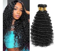 Water Wave Extensions de cheveux humains 100 % brésiliens non traités 40,6 cm, 45,7 cm, 50,8 cm, double trame solide, extensions de cheveux humains Remy noir naturel, 100 g/trames, total 300 g