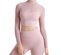 WATERBELINE Haut court à manches longues pour femme - Extensible - Haut d'entraînement décontracté et ajusté - Soutien-gorge intégré